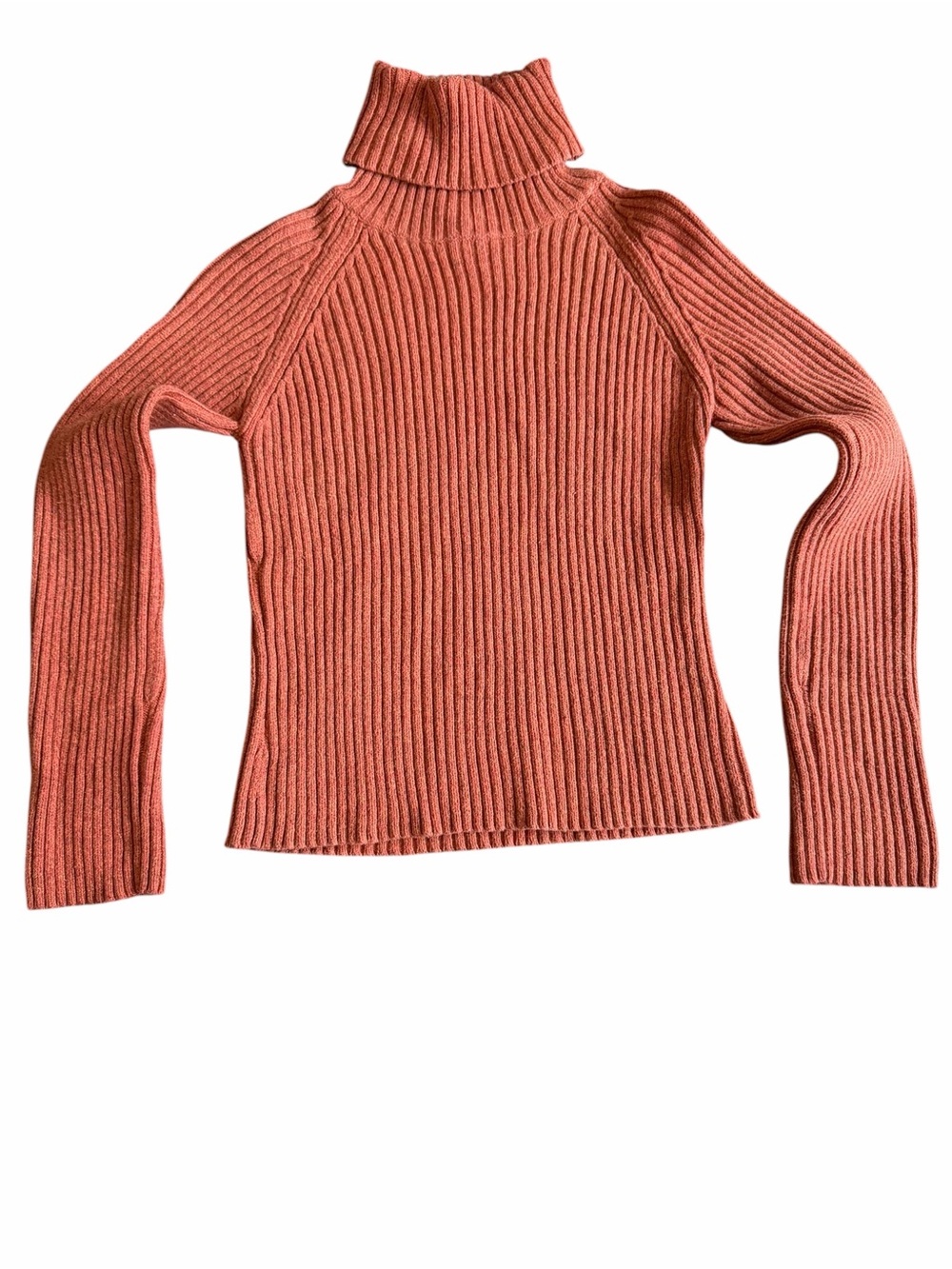 Roots Ribbed Merino Wool Blend Turtleneck Sweater Rust Orange Size Med